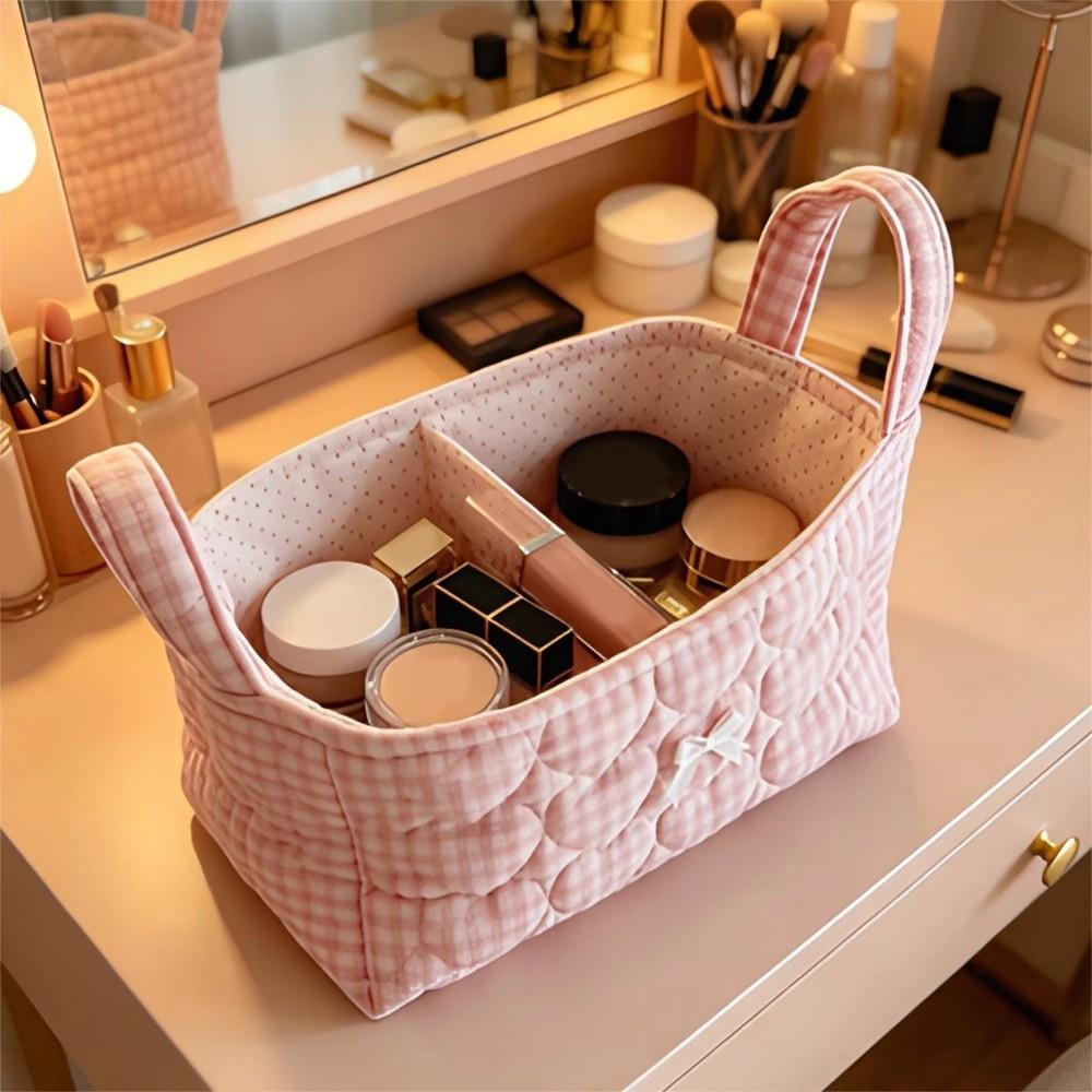 Cotton Small Quilted Storage Basket Folding Floral Bow Storage Basket  Dresser