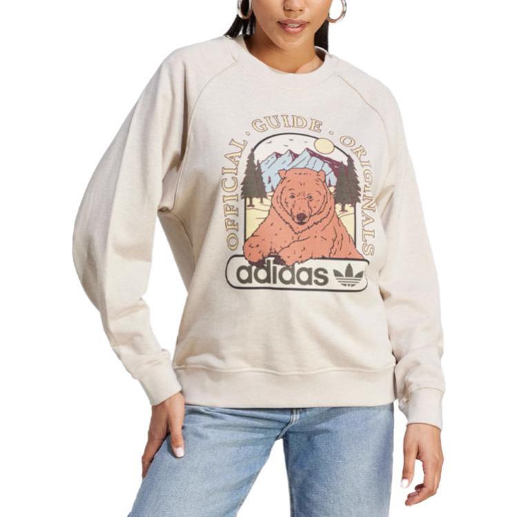 Adidas Originální mikina s kulatým výstřihem Trefoil se zvířecím potiskem a dlouhým rukávem Dámská mikina Bílá IL2426