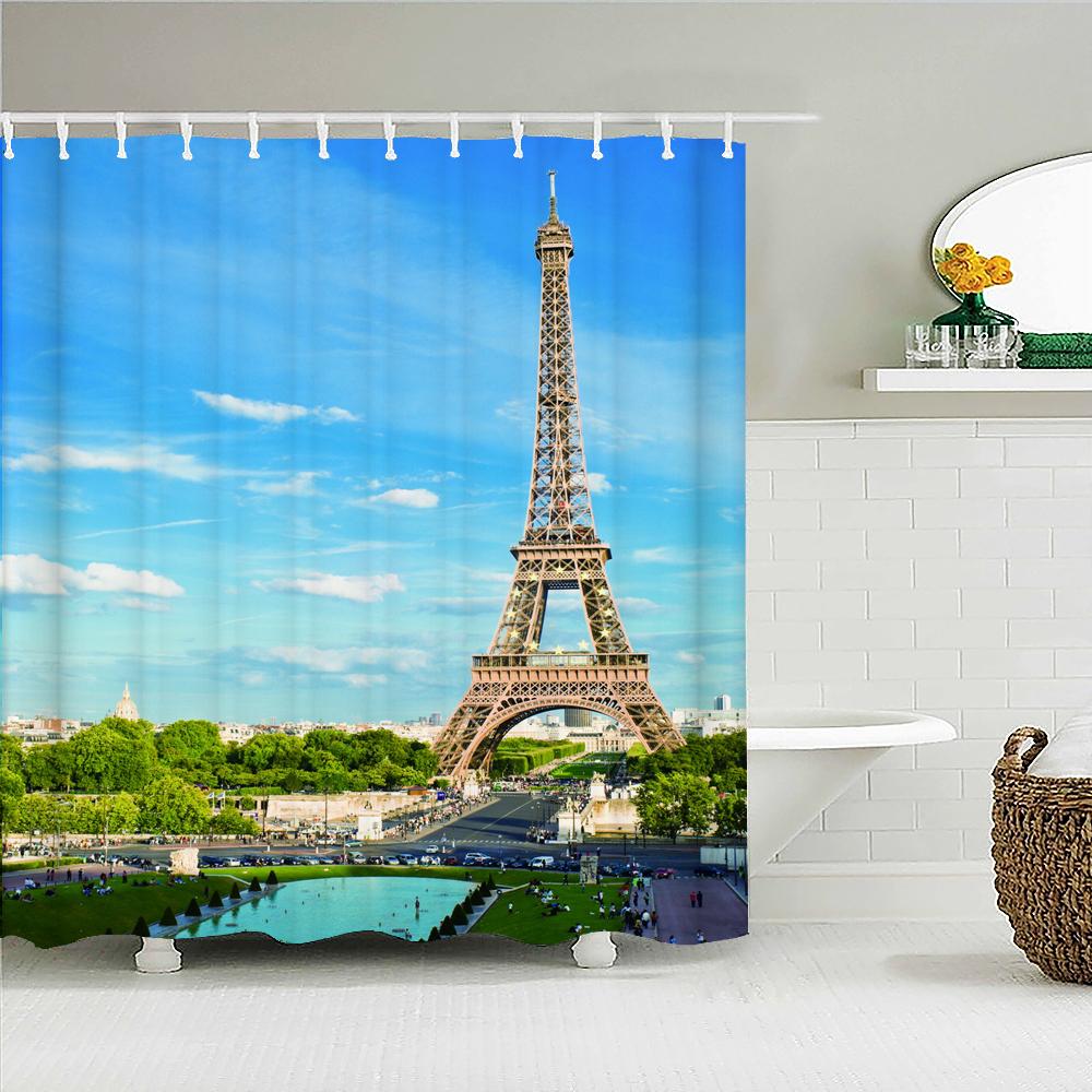 3D Print Paris Tower Bathroom Shower Curtains Waterproof Polyester Fabric With Hooks 240X180Cm Bath Screen Home Decor Curtain