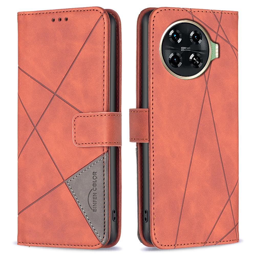 

BINFEN COLOR For TECNO Spark 20 Pro+ Phone Cases Wallet Stand Geometry Imprinted Leather Cover Brown