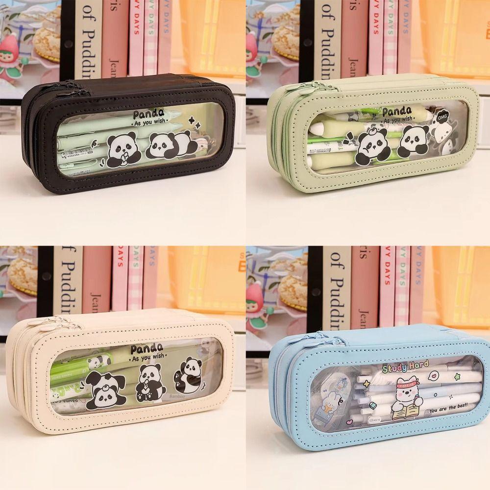 Aesthetic Transparent Pencil Bag Panda Stationery Storage Bag School Office