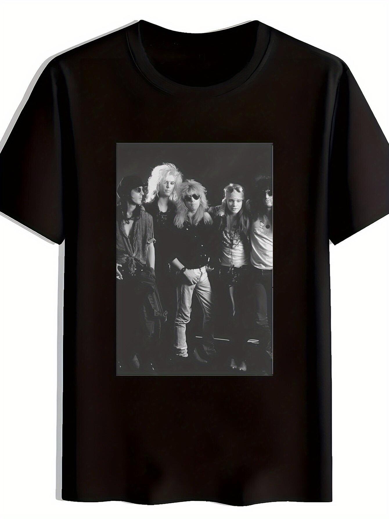 Rock Band Graphic T-shirt - Black Casual Summer Tee with Band Print S