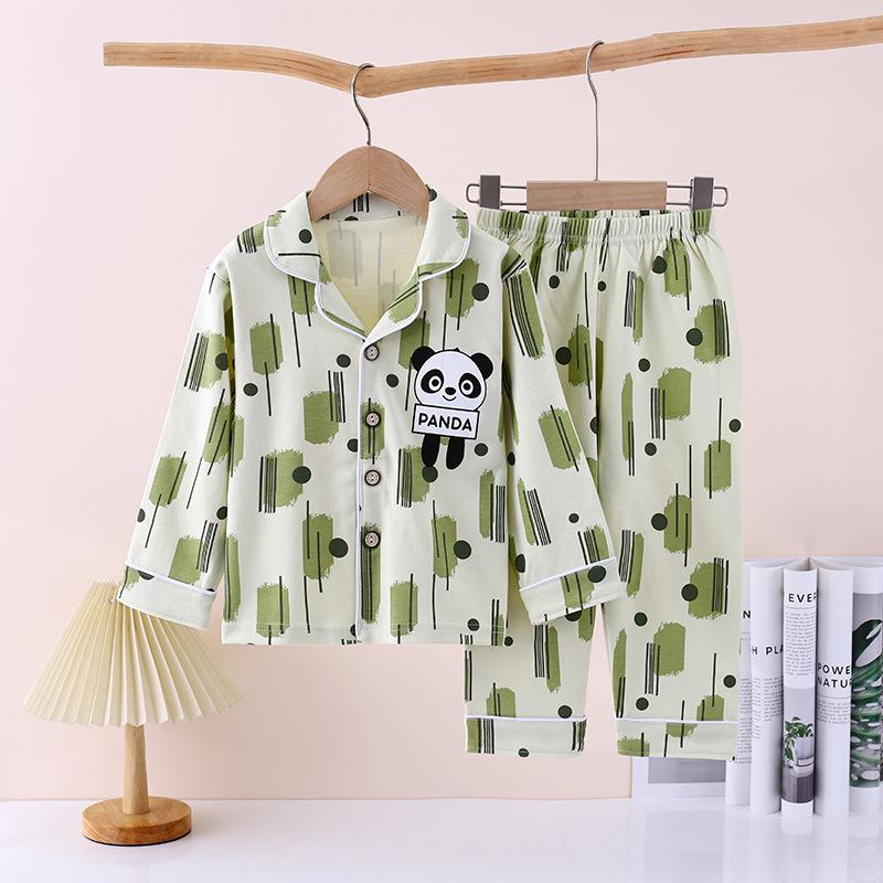New Pure Cotton Children's Cardigan Pajama Set - Short Sleeve, Loose Fit for Boys & Girls