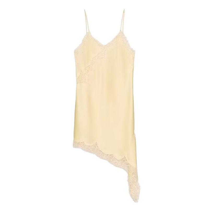 Vestido Mini de Fiesta Sexy para Mujer con Retazos de Satén y Encaje, Espalda Descubierta, Asimétrico, Tirantes Finos