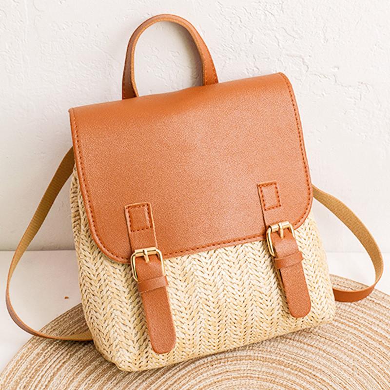Vintage Straw Backpack Women s Fashion Shoulder Bag Versatile Straw Woven PU Leather Elegant Luxury Designer Small Backpack