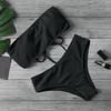 2Pcs/Set Women Bikini Set Bandeau Strapless Swimming Bra High Waist Swimming Briefs Set Beach Pool Bathing Suit