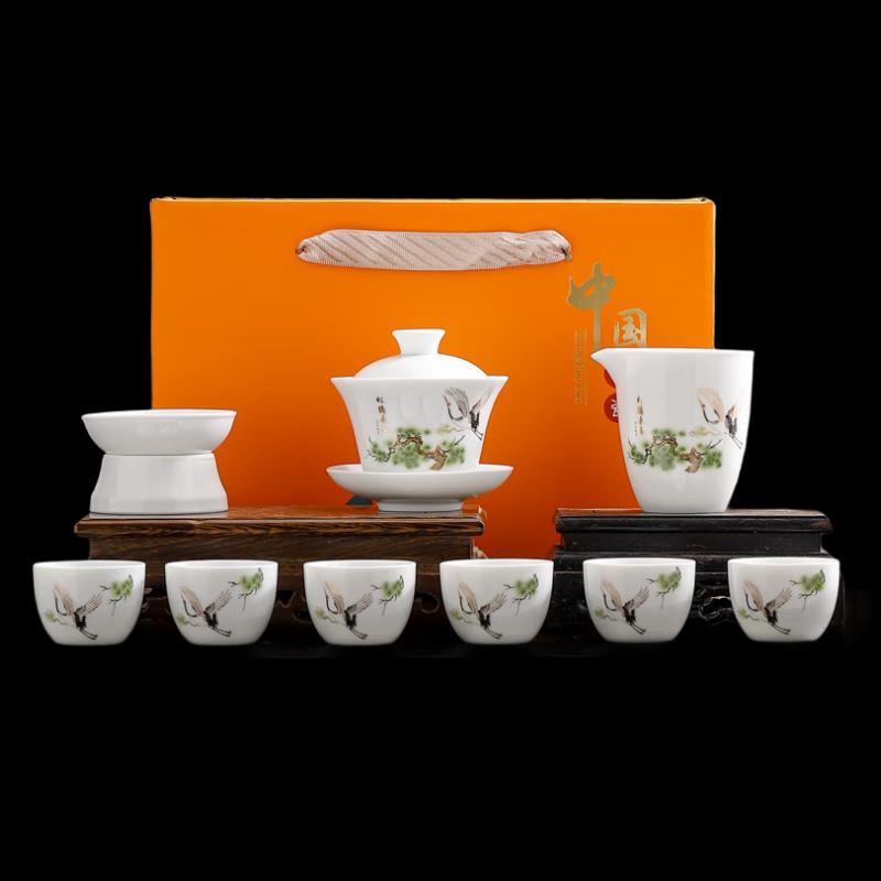 Pine Crane Ink Wash Ceramic Kung Fu Tea Set