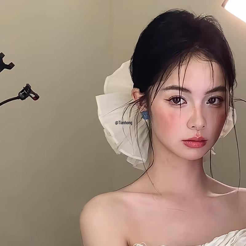 Korean Style Pleated Double Layer Flower Scrunchie - French Bride Hair Accessory