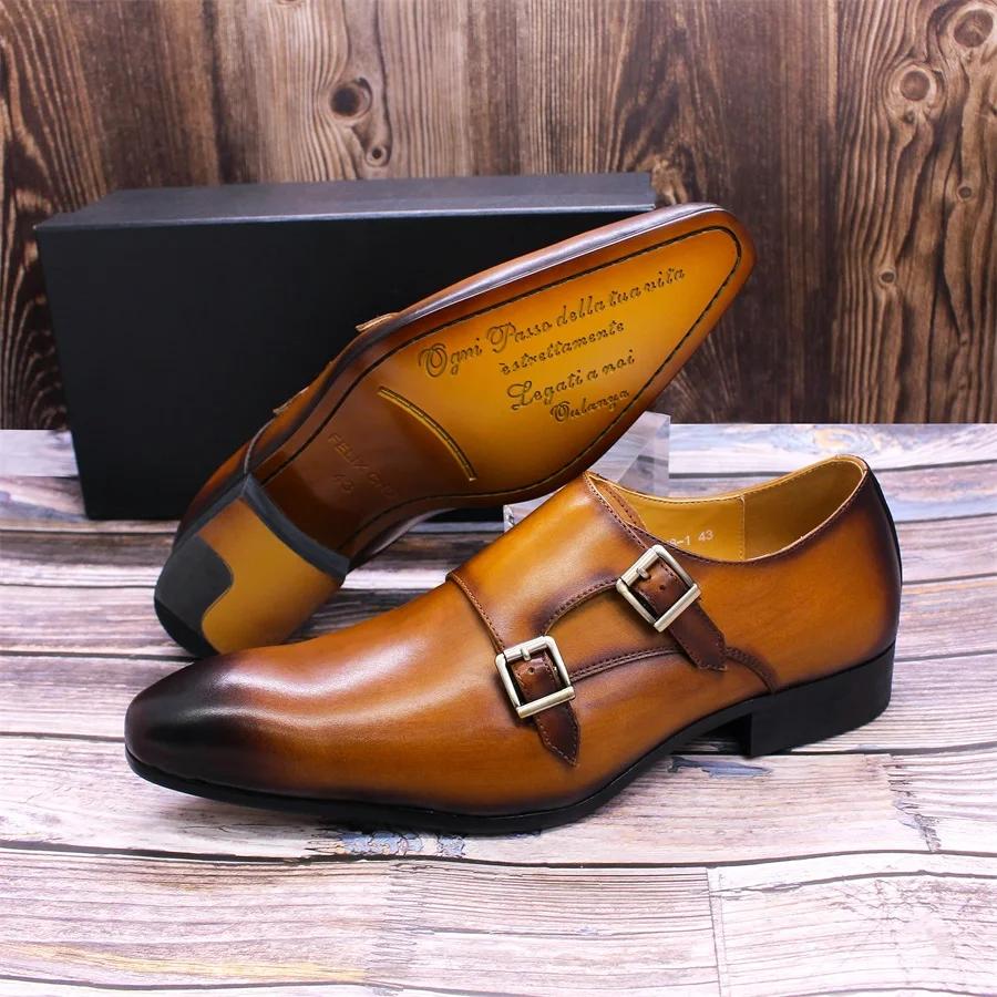 Fashion Classic Mens Monk Strap Formal Shoes Genuine Leather Business Double Buckle Luxury Gentleman Office Dress Shoes for Men