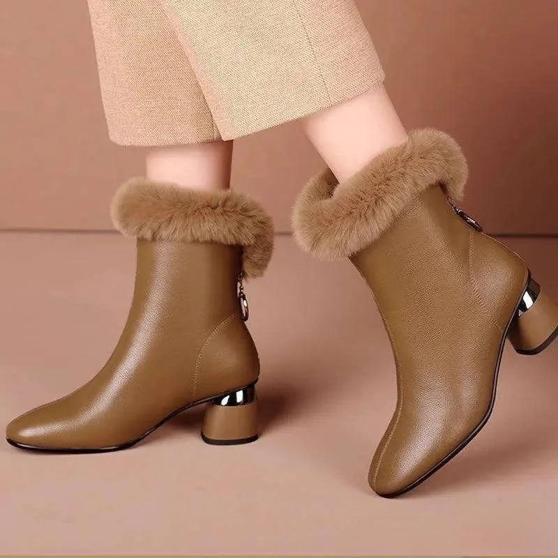 Fashion Winter New Style Back Zipper Slimming, Thick and Versatile Women's Boots with Plush and Fashionable Female Designer Boots