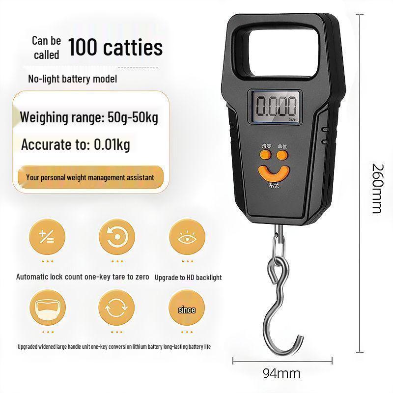 

Portable Electronic Handheld Scale: High-Precision 50kg Mini Weighing Hook for Household Use Auto Lock, One-Key Tare, Unit Conversion
