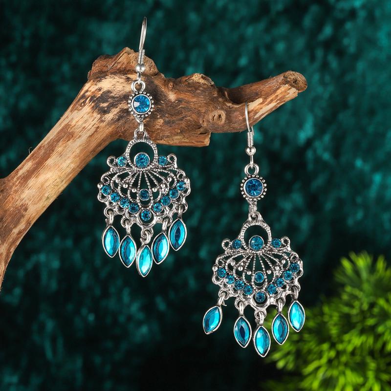 Vintage Ethno Strass Quaste Wassertropfen Ohrringe für Damen Boho Hohl Geometrisch Hängende Ohrringe Pendientes Mujer Brincos