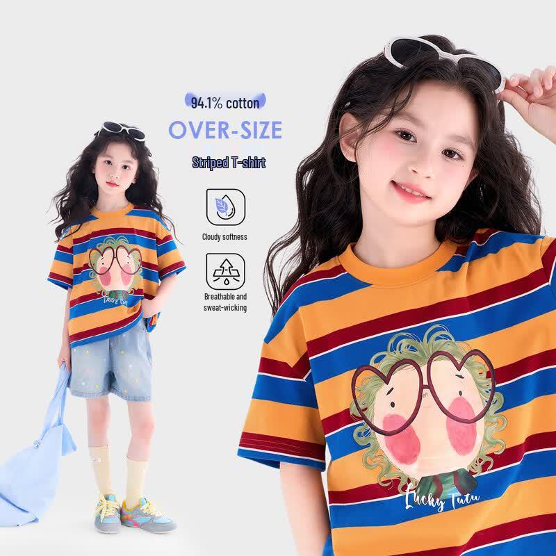 Tutuxiaoxiang Girls Striped Short-Sleeve T-Shirt 120