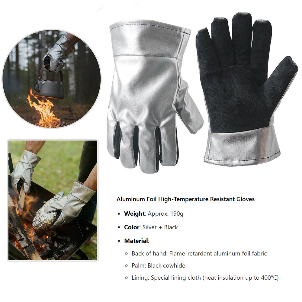 Work Gloves Water-Resistant Insulated Heat Resistant Insulation Cowhide Gloves Durable for Camping, BBQ, Fire Starting