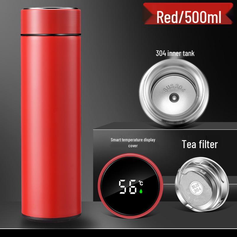 Smart Stainless Steel Insulated Cup with Temperature Display - 304 Vacuum Business Straight Cup for Tea and Water Separation