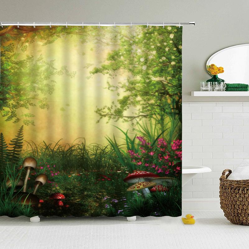 Fairy Dream Forest Shower Curtain Waterproof Bathroom Curtain Polyester Cartoon Fantasy Bath Curtain Home Decoration With Hooks