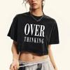 Over Thinking Art Letter Print Washed T-Shirts Women Fashion Cotton Crop Top Street Clothes Retro Summer T Shirts