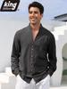 Men's Linen Cotton Blend Long Sleeve Shirt - Stylish Single Breasted Henley Neck Casual Tops for Daily Wear