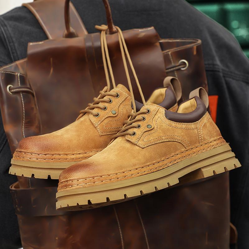 Verktøysko herre 2025 vår nye høykvalitets lave ankelstøvletter overlag svineskinn retro plattform fritidssko herre