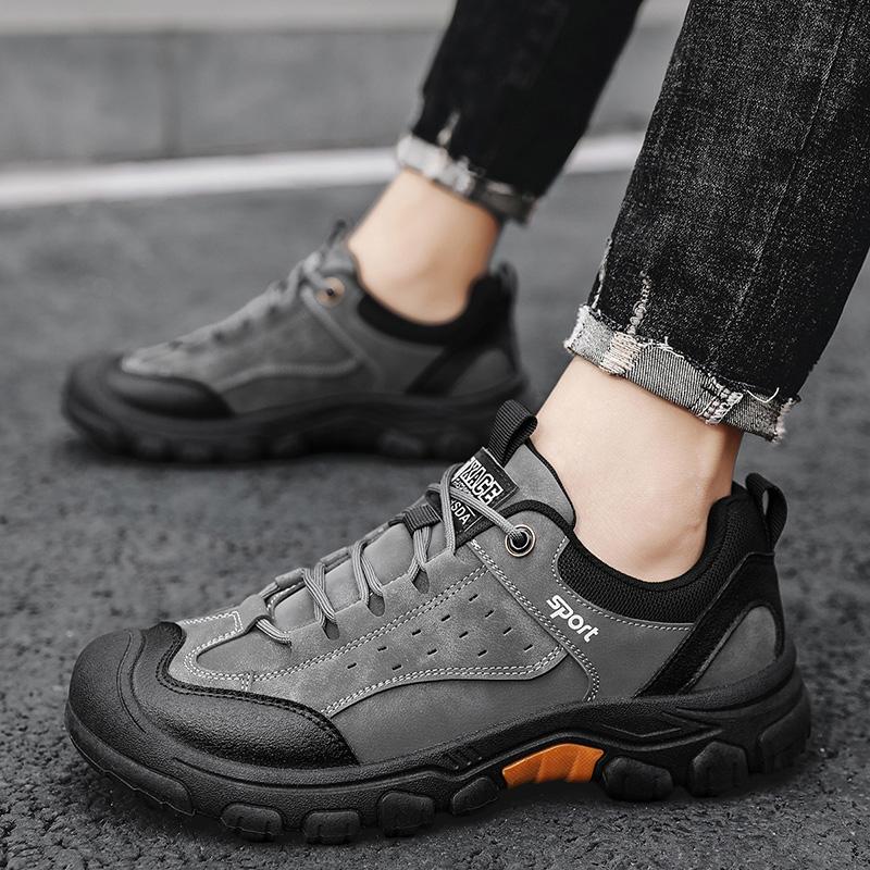Men's Shoes Fashion Leather Casual Shoes Outdoor Non Slip Hiking Camping Shoes Men's Sneakers Lace Up Work Footwear Large Size46