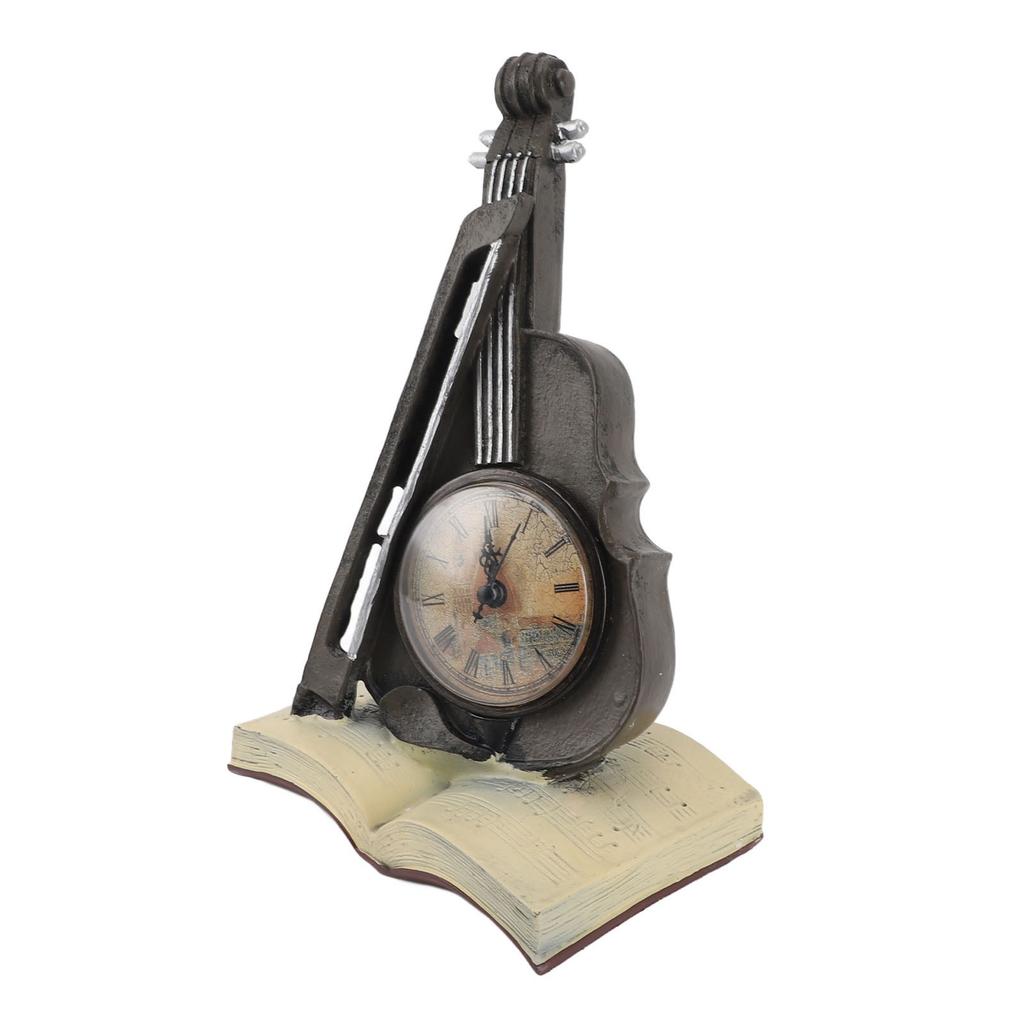 Vintage Violin Clock Sculpture Resin Antique Tabletop Clock Violin Models Musical Instrument Ornaments for Office