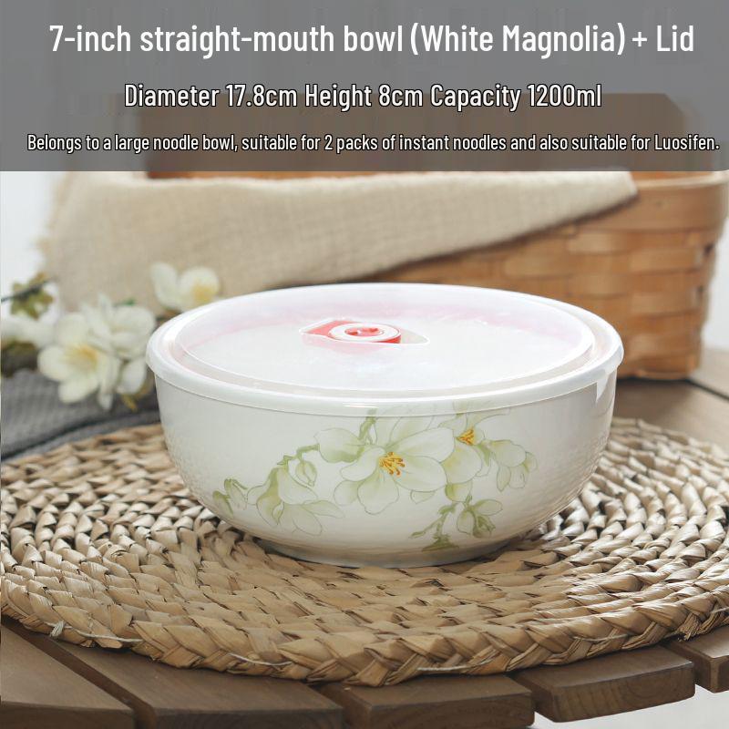 7-Inch Japanese Bone China Ramen Bowl with Lid