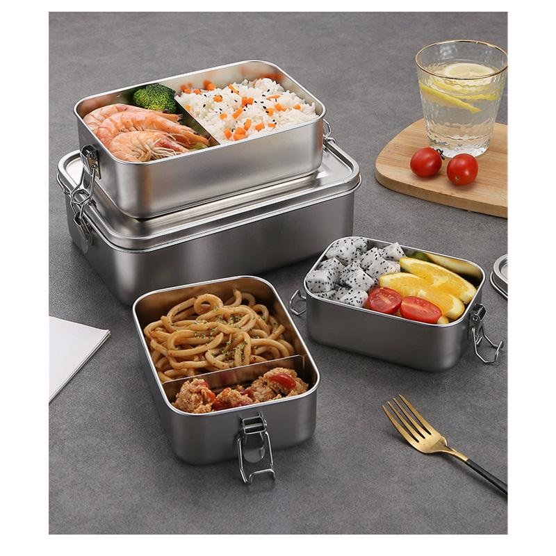 304 Stainless Steel Lunch Box With Partition Lunch Box Straight Type Preservation Box Thickened Food Storage Box Lunch Box