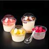 Set of 100 Disposable Dessert Cups with Lids, Large Capacity, Clear Plastic, for Pudding, Ice Cream, Jelly, and Sauces (Spherical Lid with Spoon, 300m