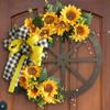 Słonecznikowa Girlanda z Kokardek Ozdoby Sztuczny Kwiat Drewniane Koło Wiszące na Drzwi Dekoracja Ścienna
