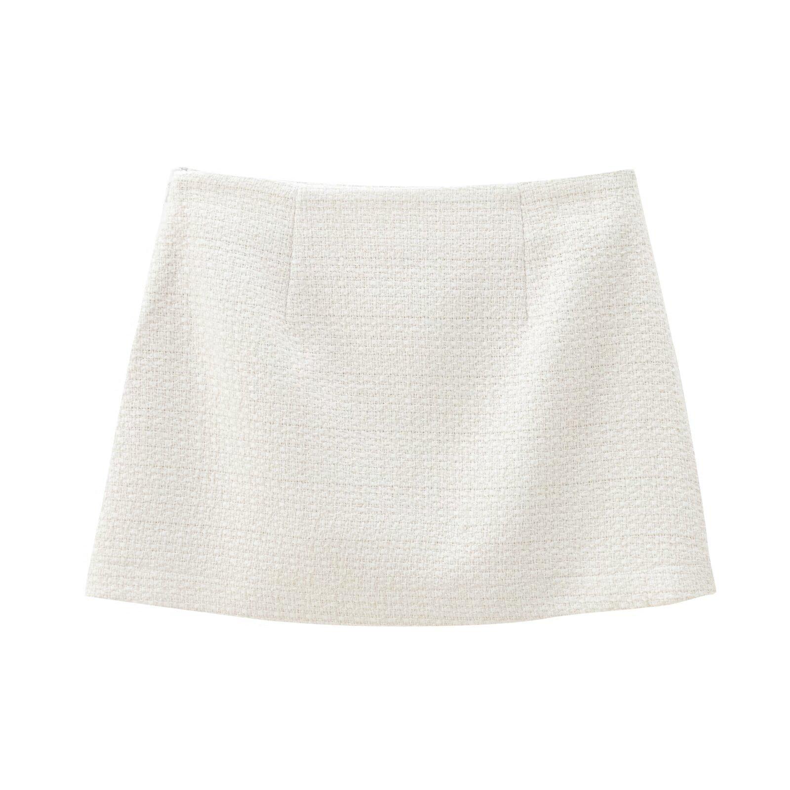 

Женский текстурированный костюм в европейском и американском стиле на осень 2024 года: пальто и юбка А-силуэта с отложным воротником и длинными рукавами Small белый