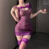 Purple Lace See-through Hip Skirt, Erotic Underwear, Pure Desire Free Dress, Women's Uniform Pajamas Set.