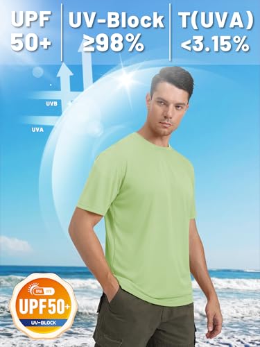 TACVASEN Men's Short Sleeve Running T-Shirt, Cool to the Touch, Breathable, UV Protection, Quick-Drying, Light Green, Size L