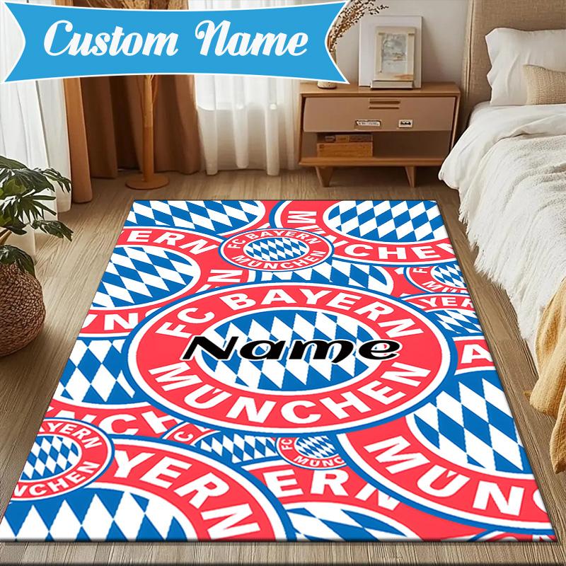 Custom Name Bayern Crest Rug Game Carpet, Floor Mat for Bedroom Living Room Entryway Rug, Home Decor Idea Gift for Christmas birthday