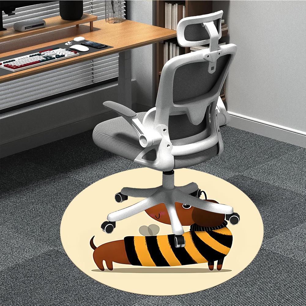 

1pc Bee Dog Dachshund Office Round Area Rug, Under Office Chairs Bedroom Living Room Home Decor, Room Deco 80cm
