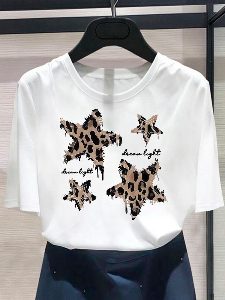 (Asian Size) Lovely Flower Trend Women's Top Print O-neck Casual T Fashion Female Clothing Graphic Tee Short Sleeve T-shirts