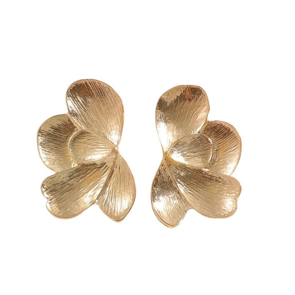 European and American alloy petal shape earrings three-dimensional stacking design texture smooth texture stud earrings jewelry