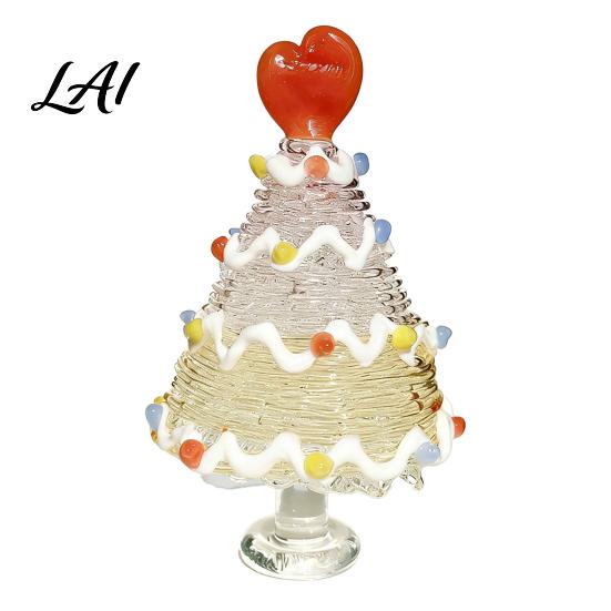 Christmas Table Centerpiece Glazed Tree Figurine Colorful Miniature Xmas Decor Handcrafted Small Ornament for Desk Glass Home Office Holiday