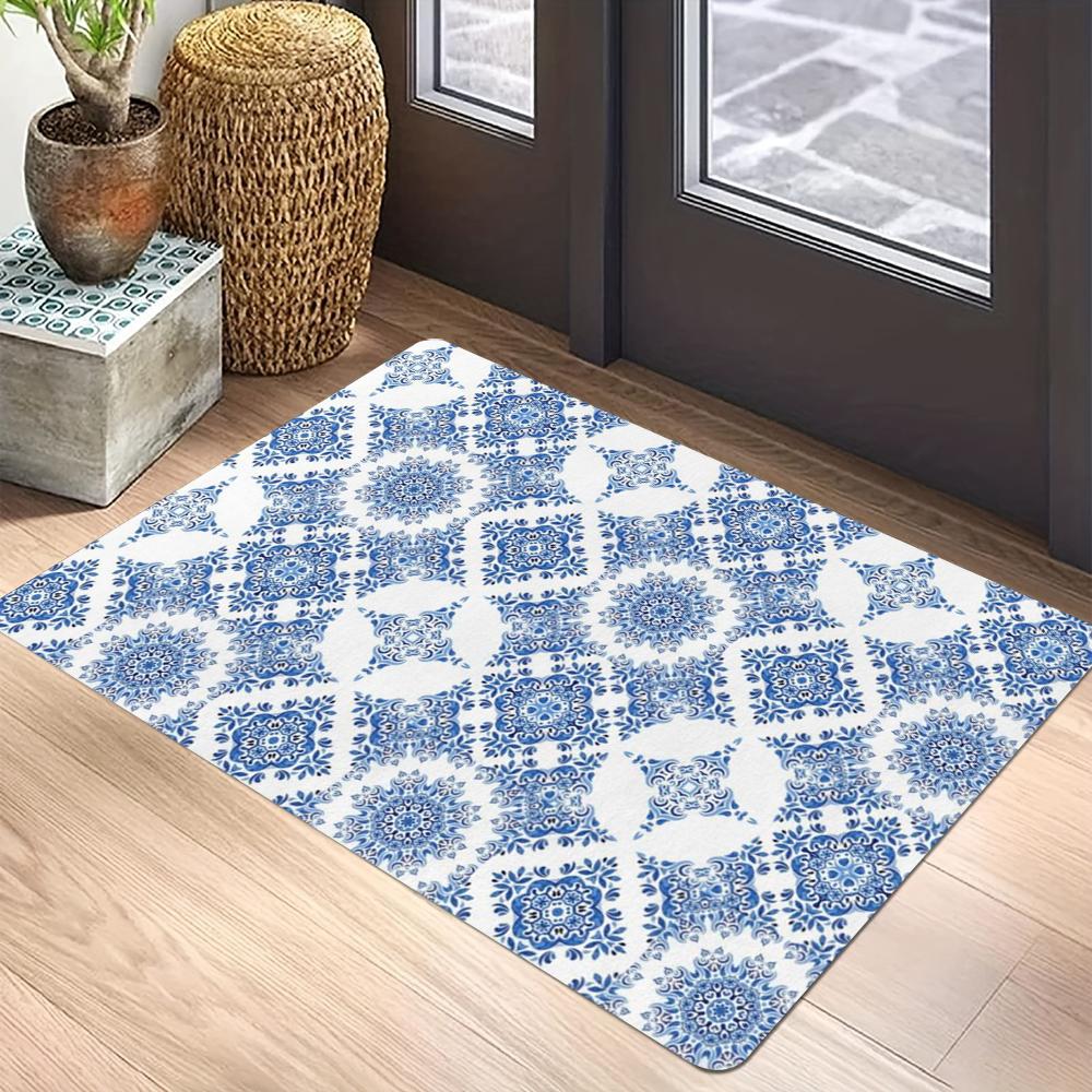 Bohemian Geometric Floral Carpet Mat Rug Blue Sunflower Smiley Sun Fruit Home Decoration Living Room Entryway Modern Vintage