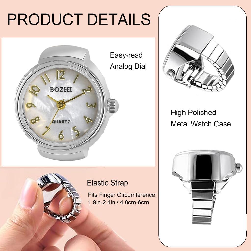 JEWELRYWE Ring Number Dial Women's Analog Ring Watch Free Size Ring Watch Ring Watch Men's Accessories Birthday Anniversary Christmas Gift 2 Set