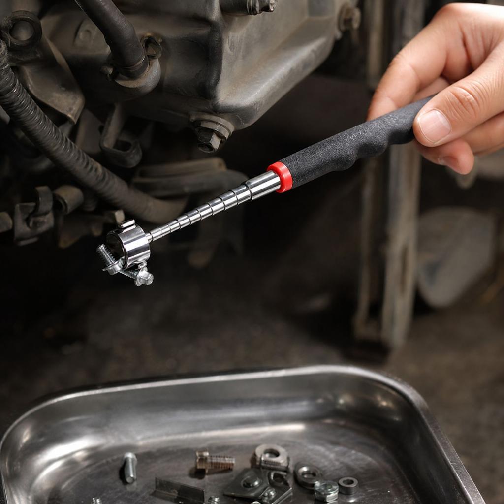 6- Telescoping Magnetic Pickup Tool with Extended, Retractable Sweeper for Dropped Objects