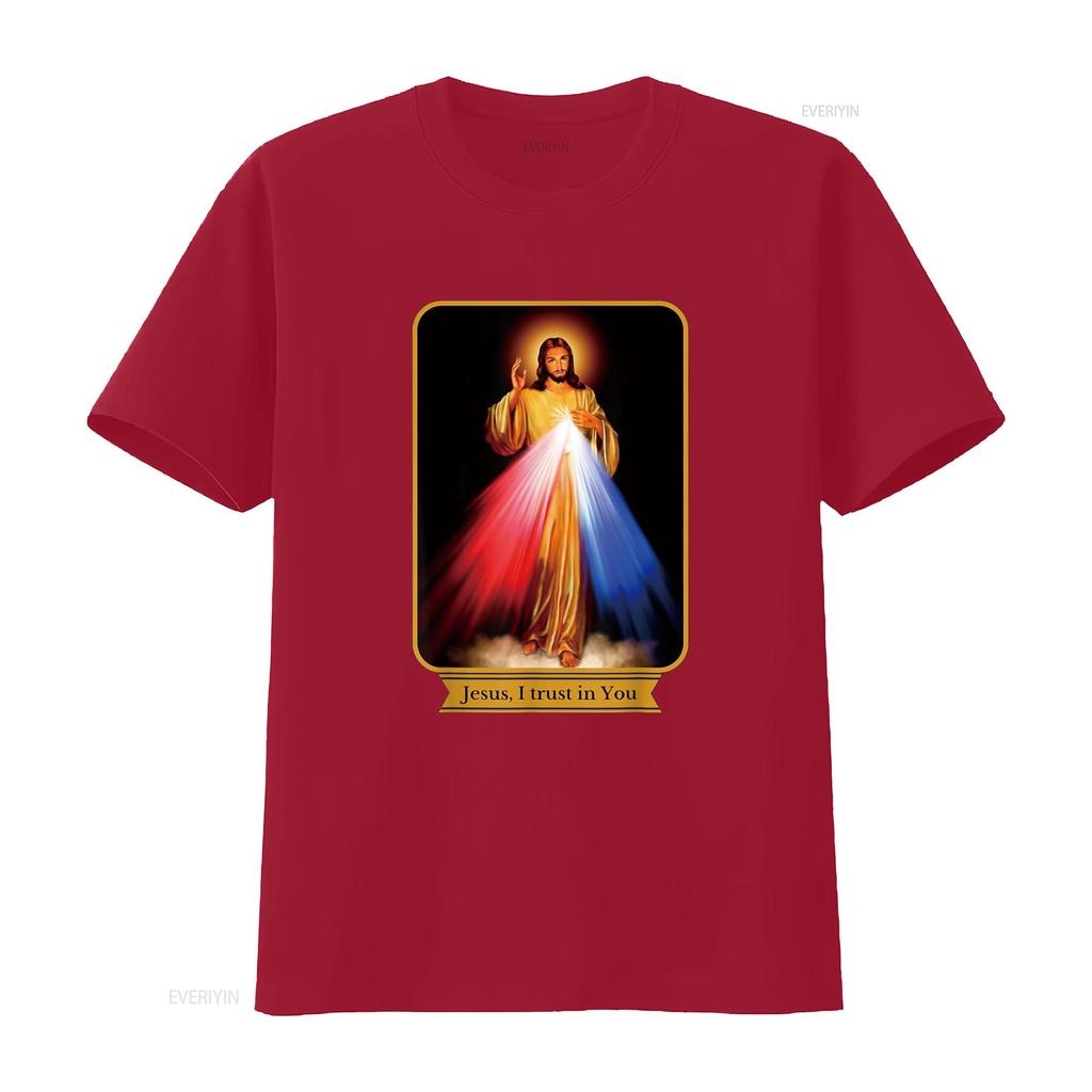 Gesù Misericordioso Confido in Te Maglietta Cattolica vintage Lavata Morbida Traspirante grafica Elasticizzata streetwear Comoda