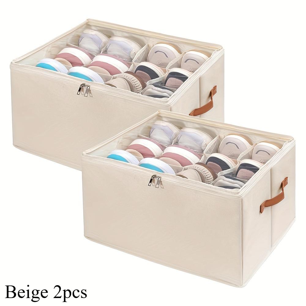 2PC Shoe Organizer 12grids Foldable Oxford Shoe Organizer with Lid Cabinet Organizers Slipper Sneaker Storage Shoe Box Dustproof