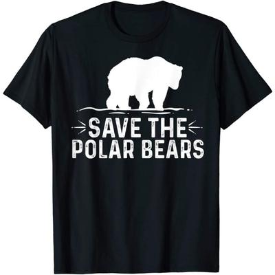 BINA STORE Cute Retro Vintage Boys Girls Save The Polar Bears T-Shirt T031120 Black