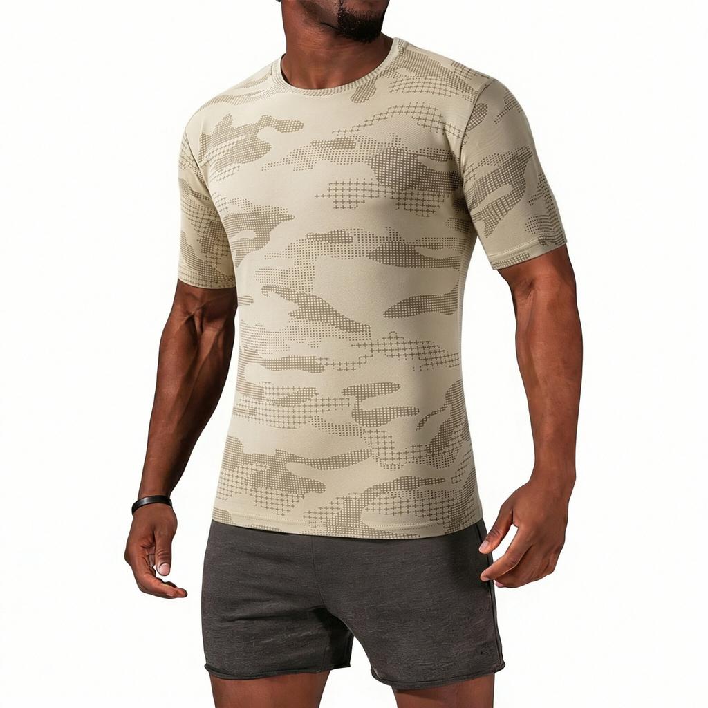 Men's Casual Lightweight Quick-drying Short-sleeved T-shirt - Men's Round-neck Camouflage Breathable Sweat-absorbing Cool-feeling Sports T-shirt