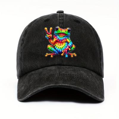 Colorful TieDye Frog Emblem Baseball Cap  Lightweight Handwashable and Made of CottonAppropriate for Any Season