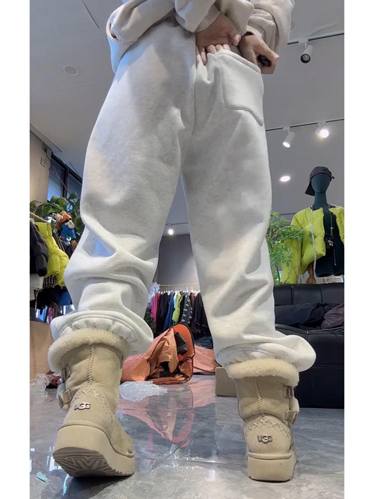 Plus Size Elastic Waist Fleece-Lined Sweatpants for Women - Autumn Winter Printed, Slimming, Casual Long Pants