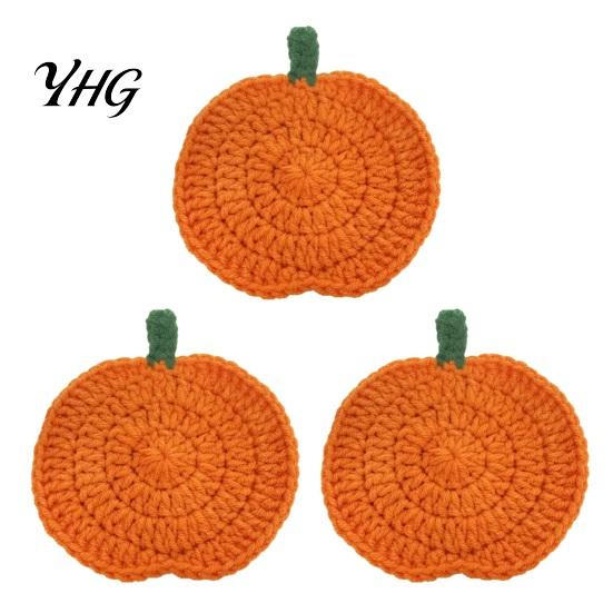 Rustic Farmhouse Style Decor Handmade Crochet Pumpkin Coasters, Soft Polyester Coffee Mats, Seasonal Table Accessories Autumn Themed Dining