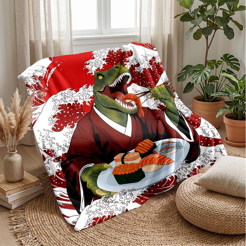 Dinosaur Driving Off-Road with Lightning Blanket Personalized Name Flannel Blanket Soft Cozy Plush Throw for Sofa Bed Lightweight Home Decor