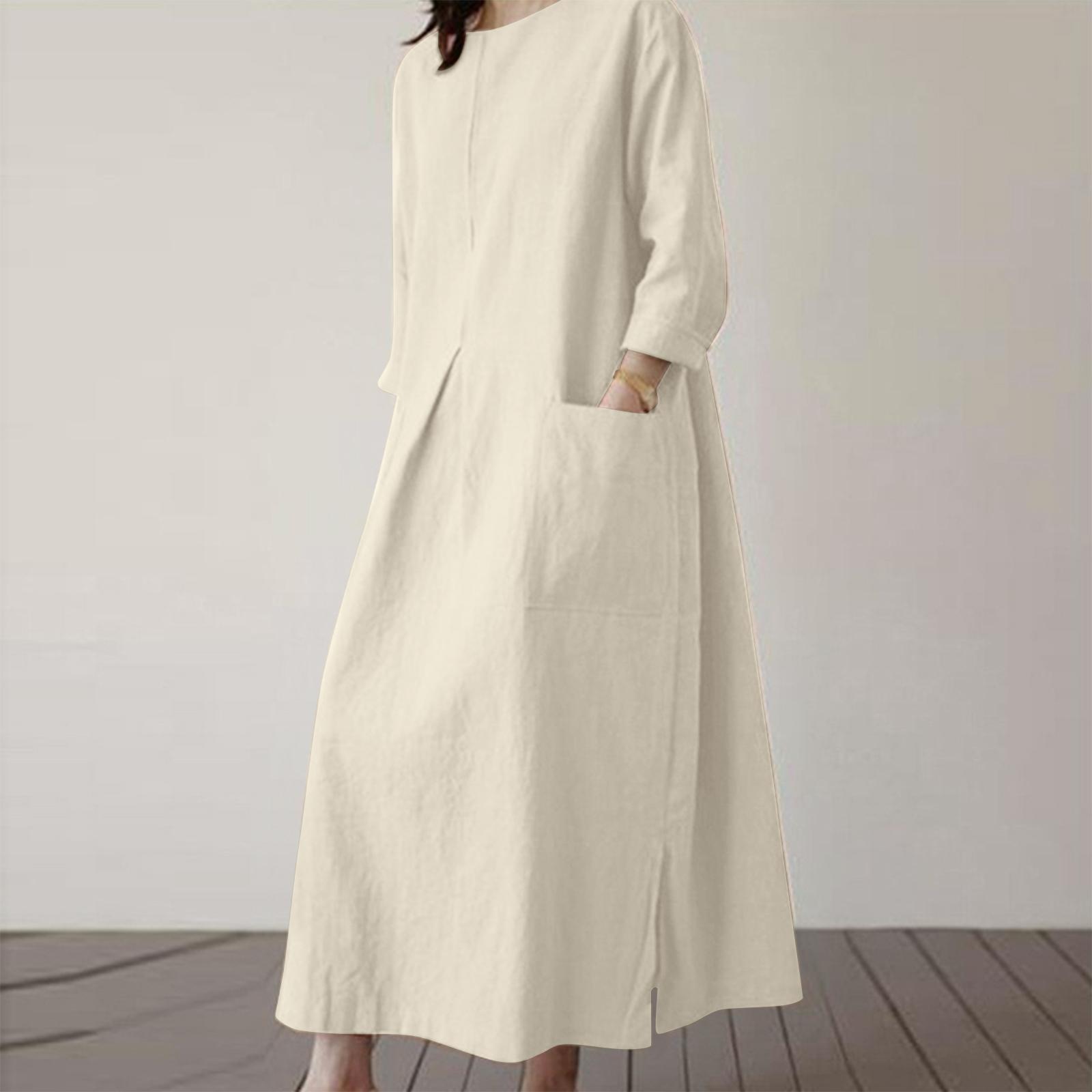 

Жіноча модна сукня Весна Круглий виріз Довгий рукав Повсякденна жіноча сукня XL бежевий