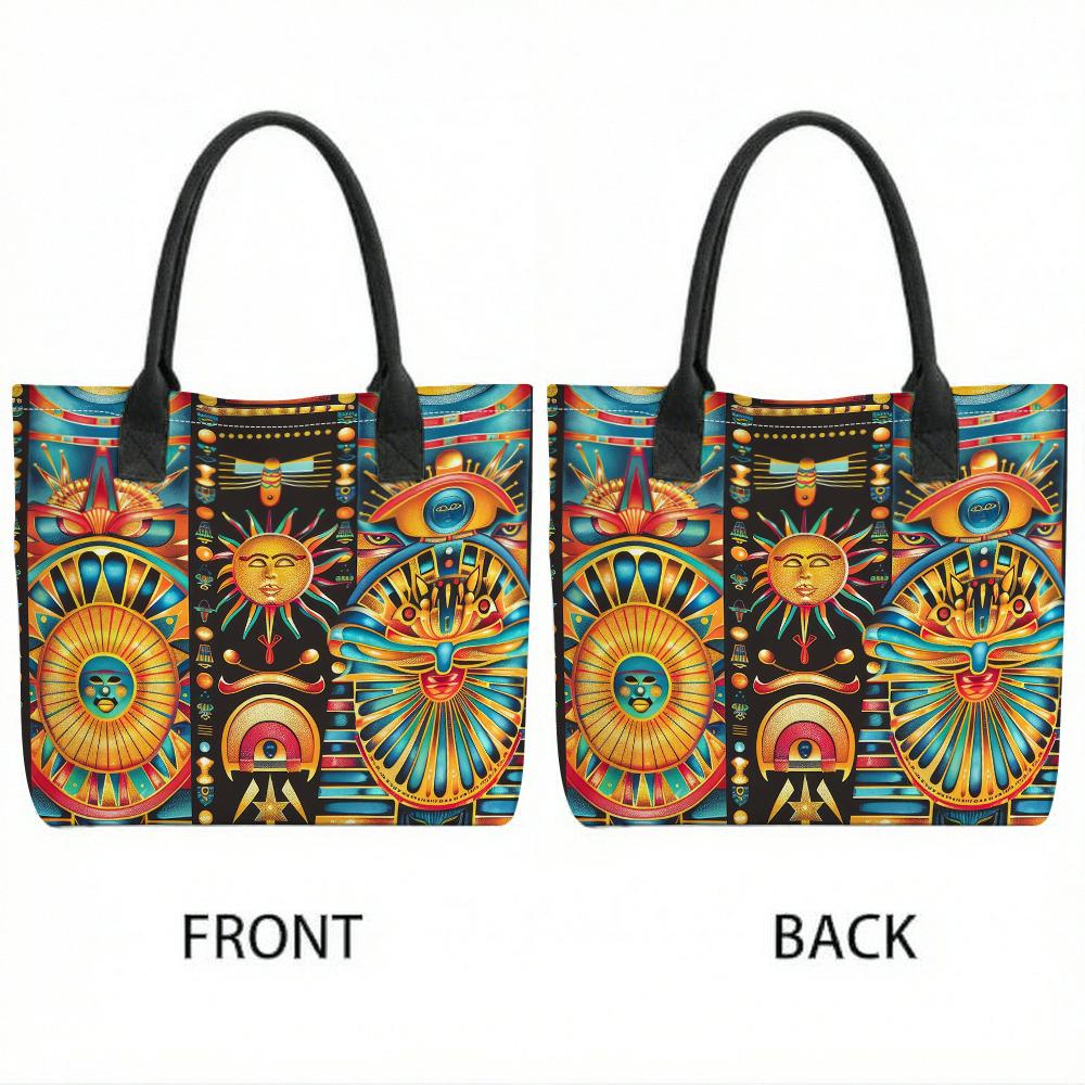  Tribal Sun Pattern Tote Bag Large Capacity Casual Daily Shoulder Handbag for Outdoor Shopping Travel Use